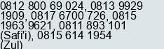 Mobile number of Mr. Safi'i/ Zul at Jakarta